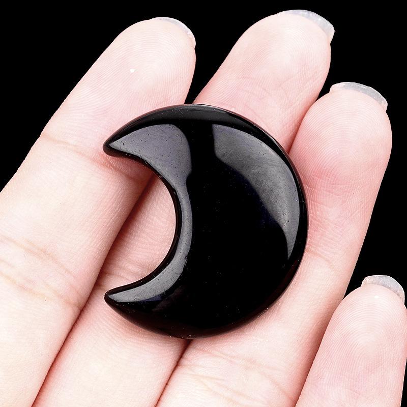 1pc Moon Shaped Worry Stones Natural Carved Gemstones Chakra Balancing Reiki Healing Crystals Home Decor Gifts
