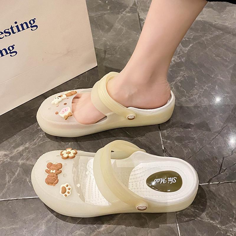 

Summer hole shoes women s 2 new outer wear showing feet small flat-bottomed jelly bag head slippers 40 бежевий