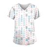 Women's Christmas Printing Short Sleeve V-neck Tops Working Pocket Blouse Shirts Uniform