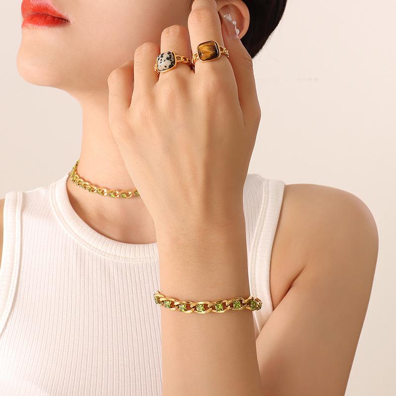 European Style Colorful Cubic Zirconia Jewelry Set with Diamond-Studded Necklace, Light Luxury Bracelet, and Exquisite Earrings