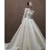 Satin Retro Light Wedding Dress with Small Long Sleeves - 2024 Bridal Collection