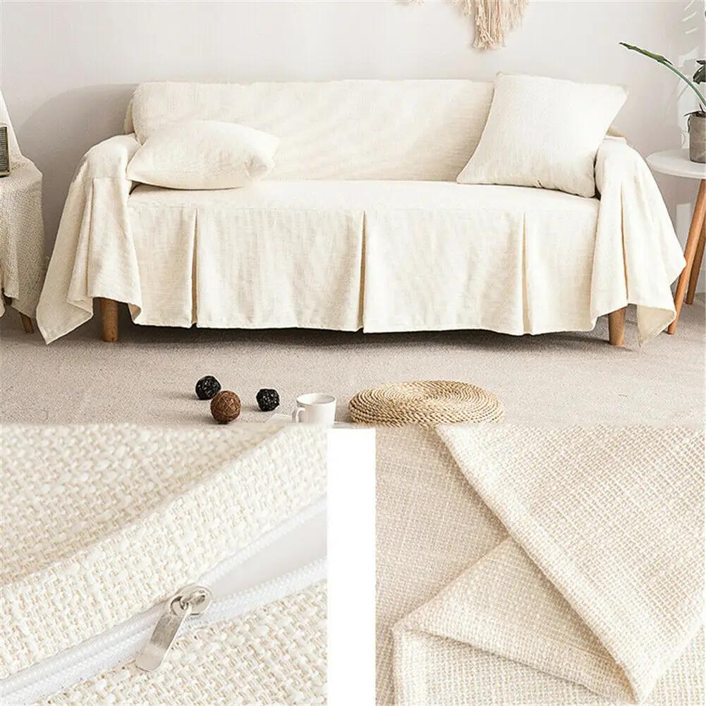 Nordic Style Solid Color Sofa Towel Simple Slipcover for Living Room Sofa Cover with Skirt 1/2/3/4 Seater Four Seasons Universal