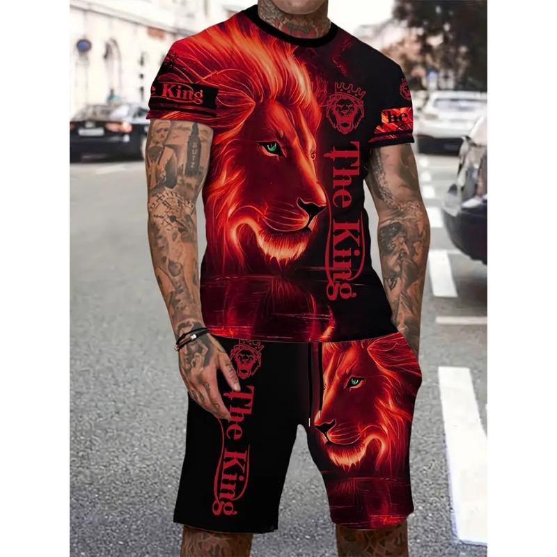 Ferocious Lion Summer Tracksuit Set 3D Printed Casual Men's T-shirt Shorts Male Sportswear Short Sleeve 2 Pieces Clothing Outfit