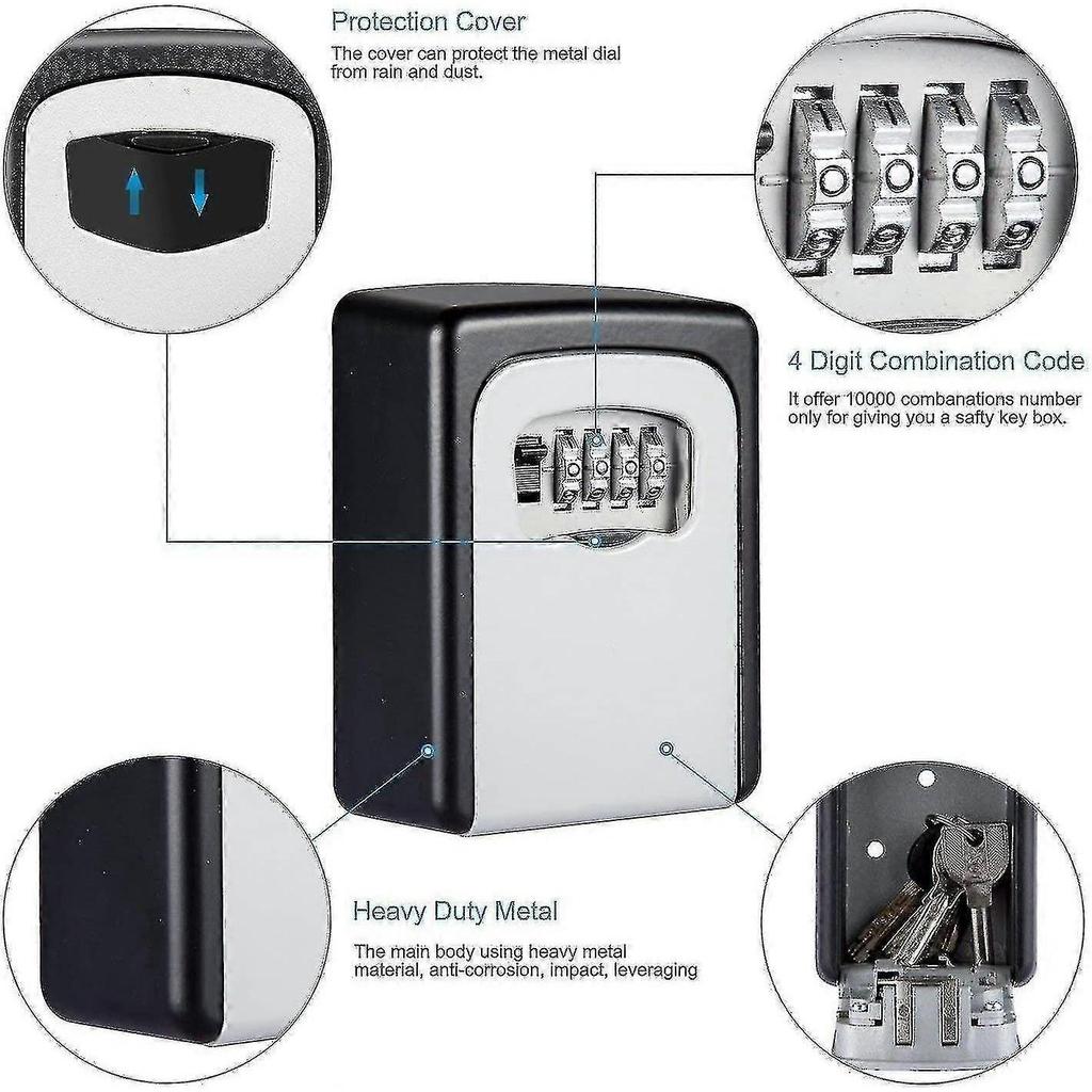 Key Safe Box, Wall Mounted Key Box, High Secure 4 Digit Code Key Box Waterproof And Rust Proof, For Indoor Outdoor Home Office
