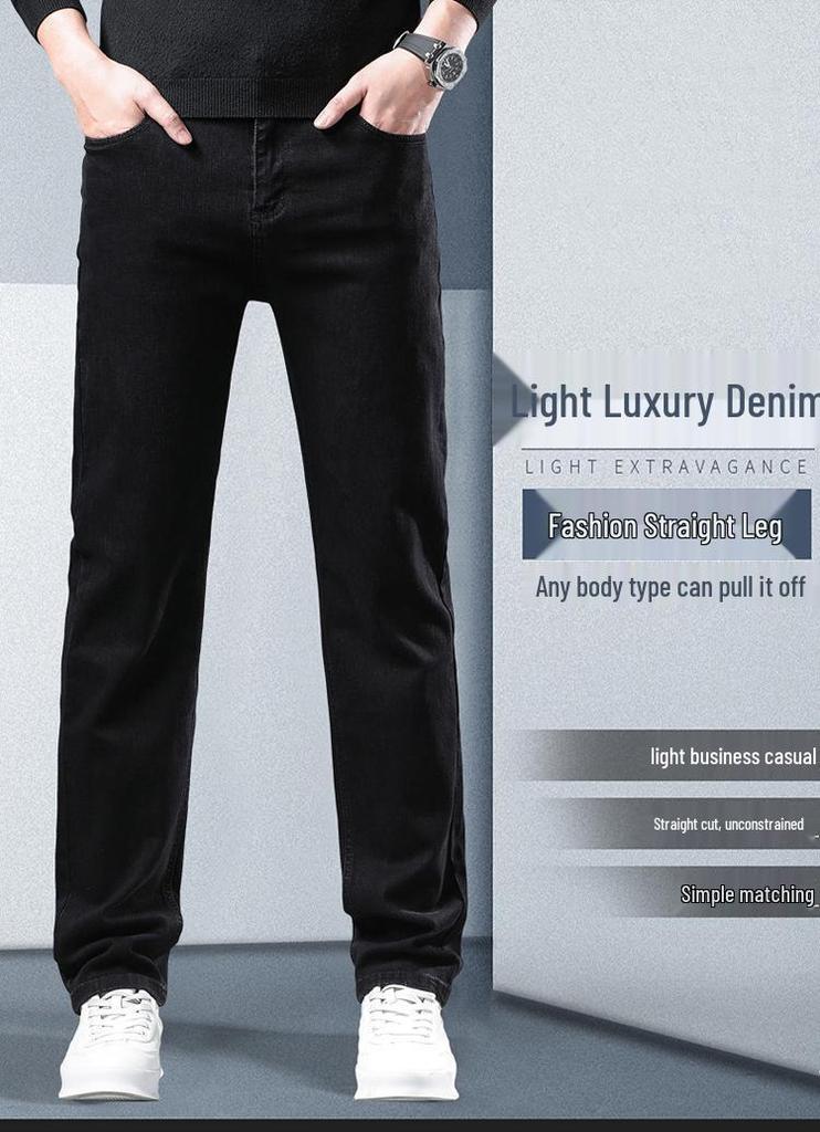 Men's Black Stretch Business Jeans – Autumn/Winter, Thick Style, Sizes 28-40, Available in Two Colors