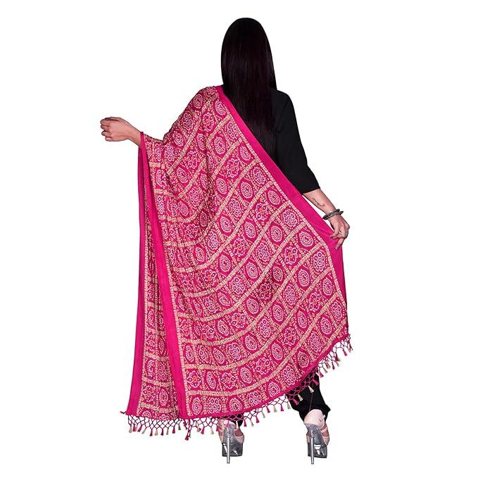 TreegoArt Fashion Women's Rajasthani Printed Traditional Silk Bandhej Dupatta Chunni Scarf