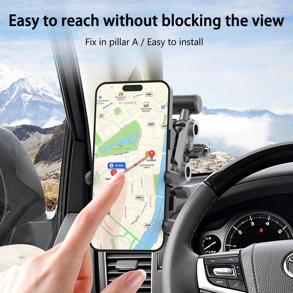 A035 For Land Cruiser/Prado/Tank 300/500 A-Pillar Car Phone Mount Aluminum Alloy Holder