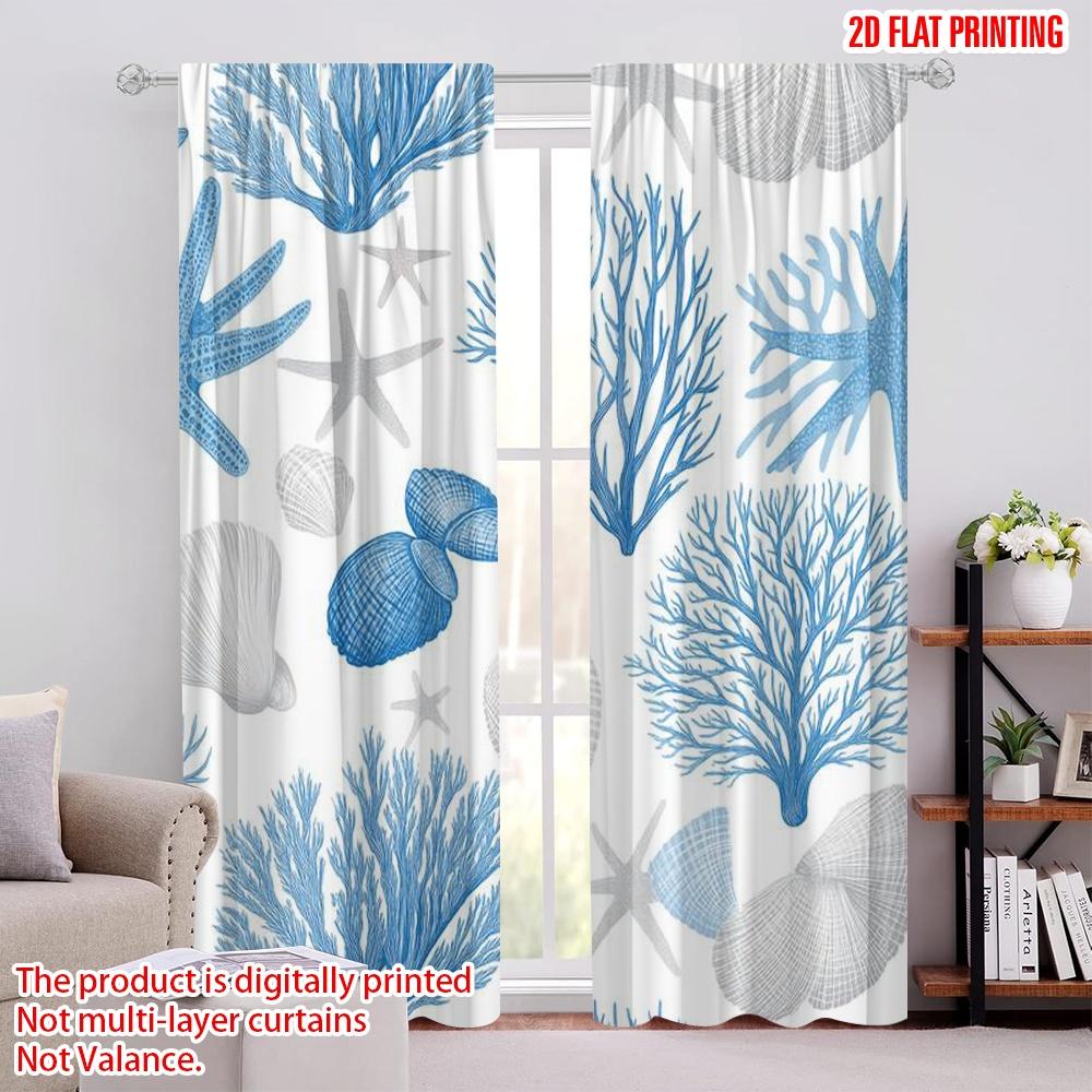 2pcs,2D Plane Printing Creative Curtains Ocean Treasures Durable Polyester (without Rod) Holiday Perfect for Bedroom & Living