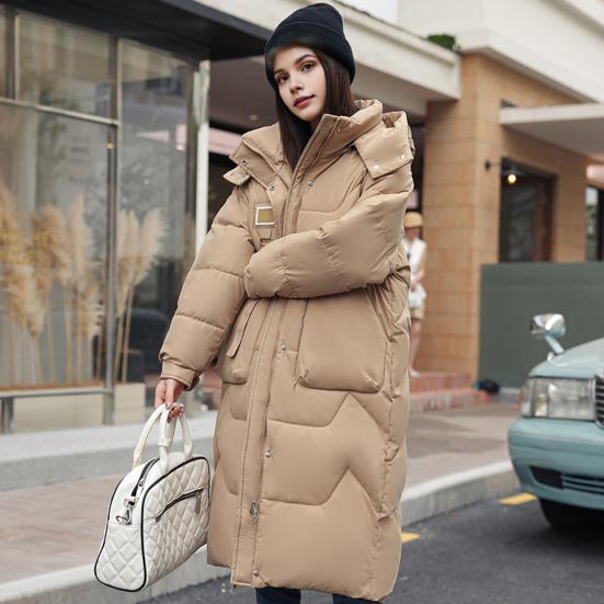 Winter Down Coat Neck Protection Stand Collar Padded Hooded with Pockets Zipper Closure Parka Windproof Heat Retention Daily Cold Weather