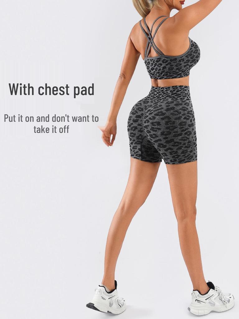 TK High Waist Seamless Yoga Set: Stretchy Three-Quarter Shorts & Sexy Bra with Chest Pads for Women