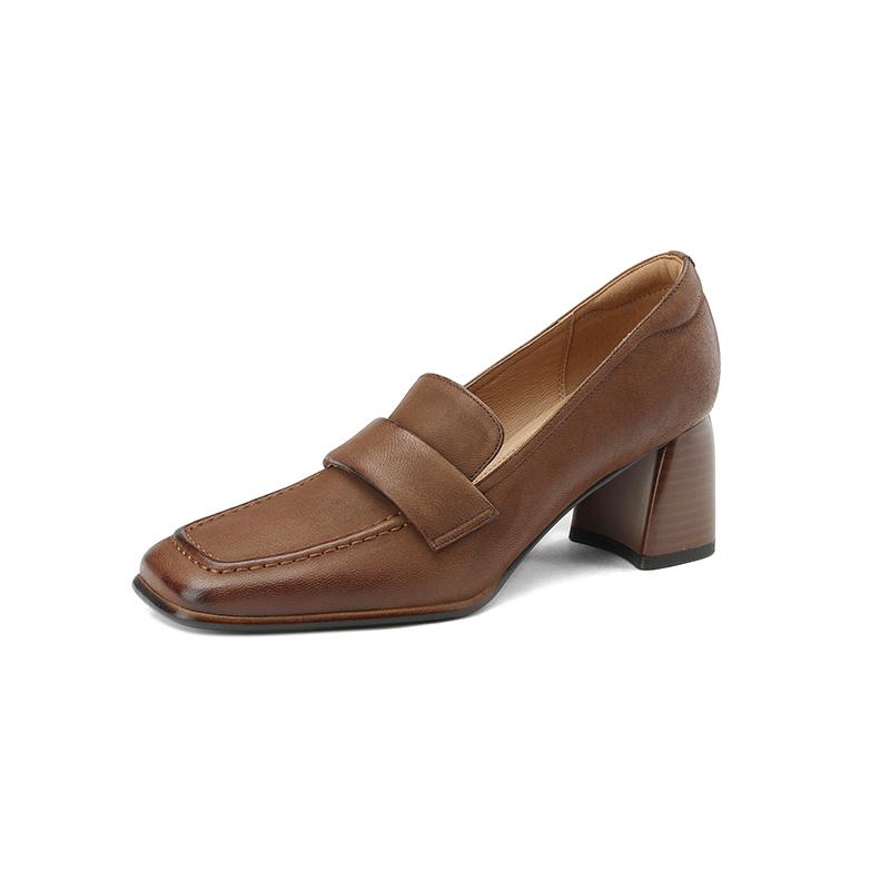 

Fashion New Spring/Autumn Women Shoes Square Toe High Heels Sheep Skin Chunky Heel Pumps for Women Slip-on Solid Colors Shoes for Women 42