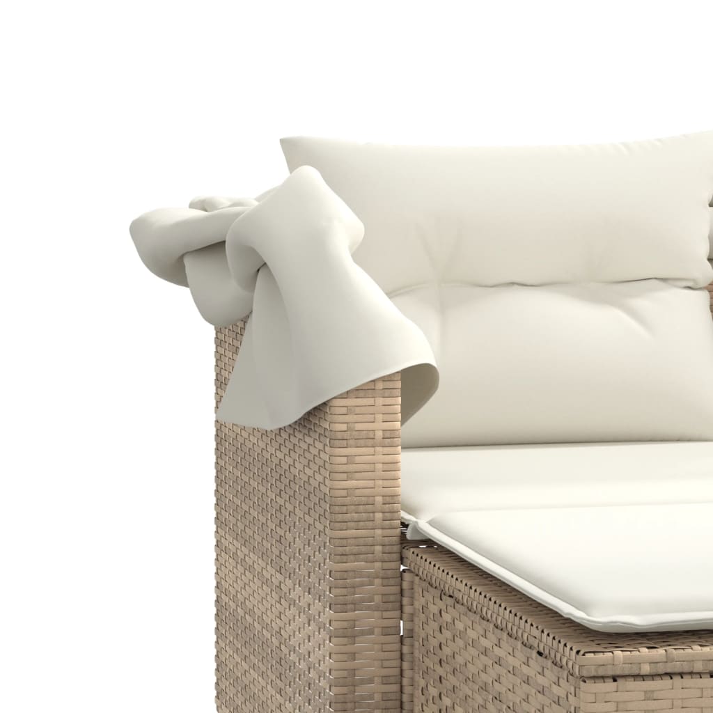 Divano da Giardino a 2 Posti con Tettoia e Poggiapiedi in Polyrattan Beige