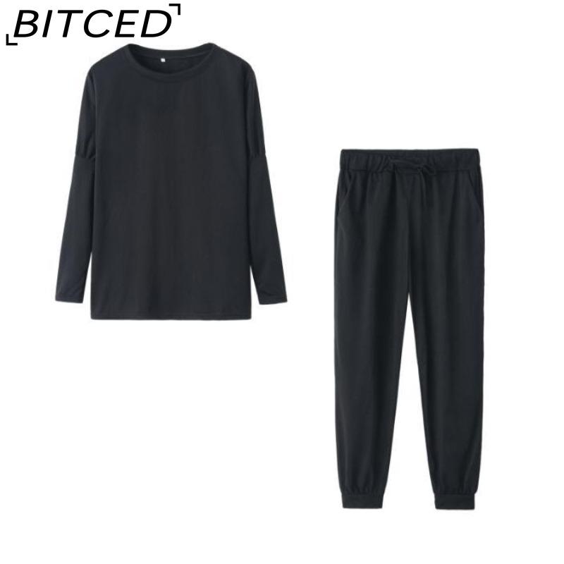 BITCED Spring and Autumn Women's Loose Solid Colour Long Sleeve Long Pants Casual Suit