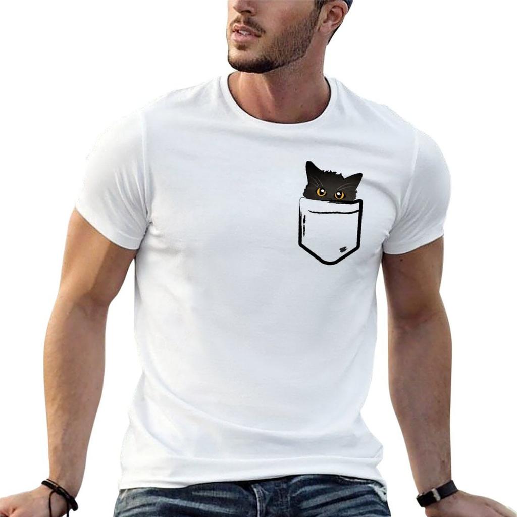 T-shirt Gatto Nero Tasca Peekaboo Casual Vestibilità Larga Maglietta Estiva
