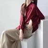Korean Commute Spring Autumn Satin Blouses Women's Polo Neck Solid Button Loose Ruched Long Sleeve Casual All-match Shirts