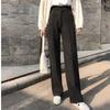 2022 Autumn Winter Womens Harajuku Fashion Thicking Warm Woolen Pants Female CasualStraight Trousers Ladies Loose Wide Leg Pants