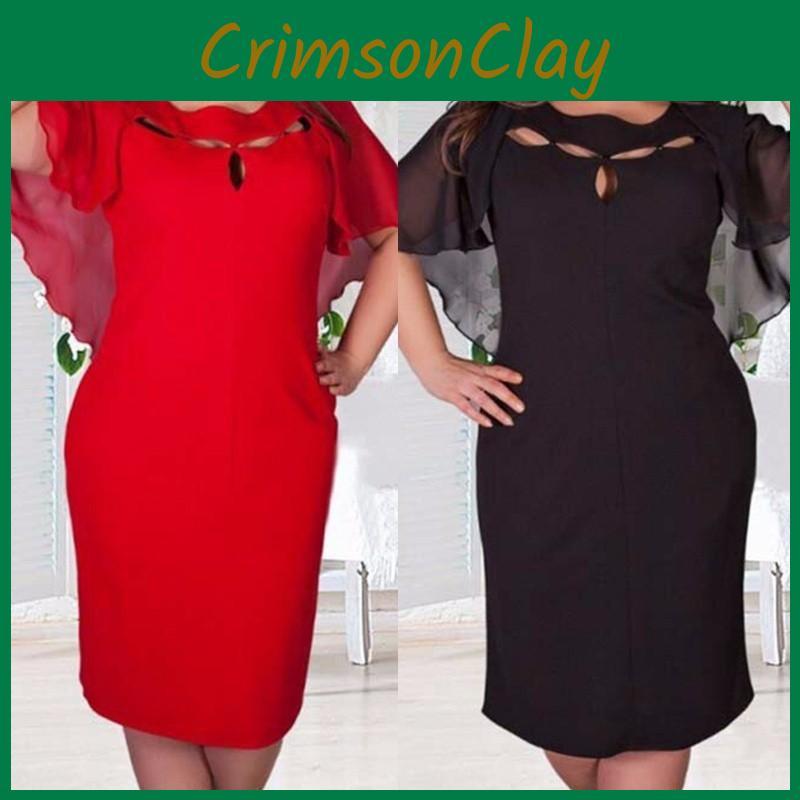 Women Fashion Hollow Out 6xl Plus Size Short Sleeve Solid Color Dress For Effortless Style**