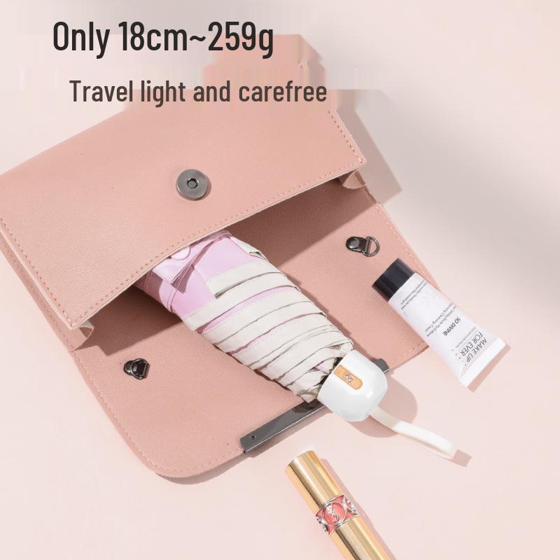 Ultra-Light Five-Fold Compact Chrome Handle Colorblock Umbrella for Rain or Shine