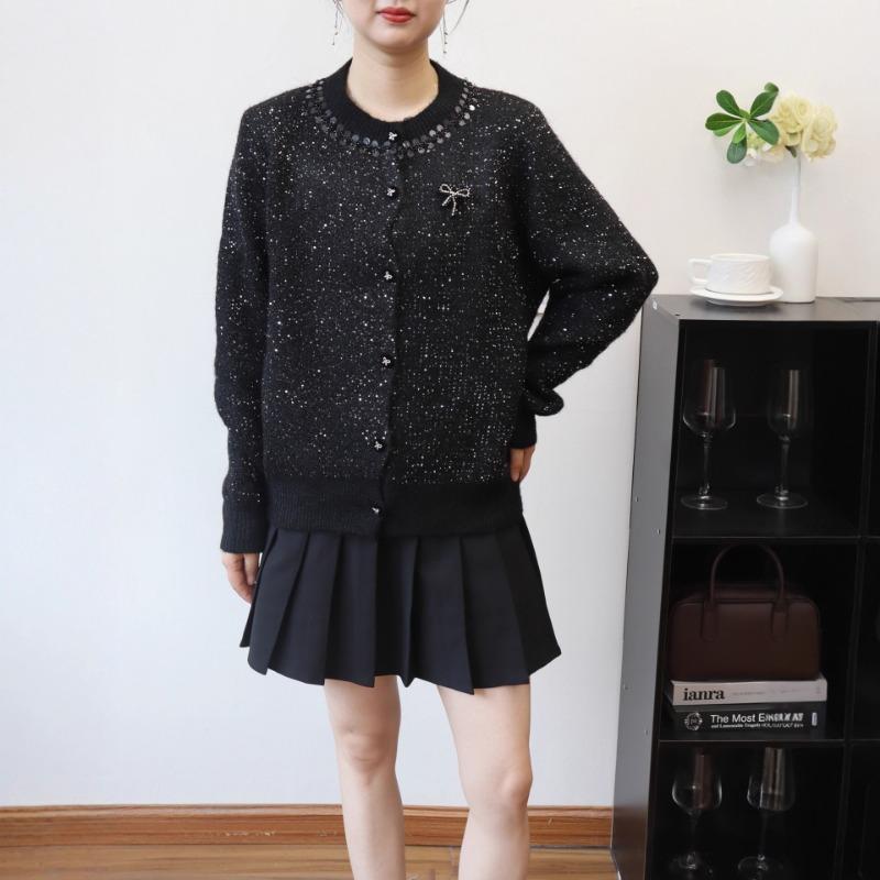 Knitted cardigan autumn and winter new loose sequined bow sweater jacket women
