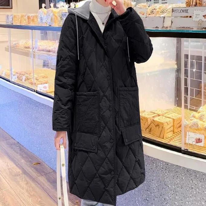 

Женская зимняя стеганая куртка с капюшоном и длинным рукавом, средней длины, теплая куртка XS