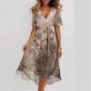 Rochie Maxi A-Line de Damă cu Gât Rotund, Mânecă Scurtă, Imprimeu 3D și Finisaj Spălat cu Nisip