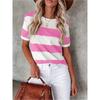 T-shirt da Donna a Strisce Arcobaleno Abbigliamento Oversize Tendenza Casual Manica Corta Girocollo T-shirt Estive da Donna Magliette Morbide per Tutti i Giorni