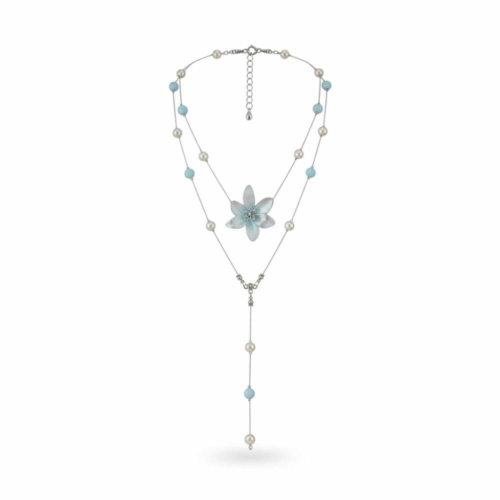 

Chrysanthemum Stacked Beaded Lilium Necklace Luxury Exquisite Neck Pendant for Gifts синий