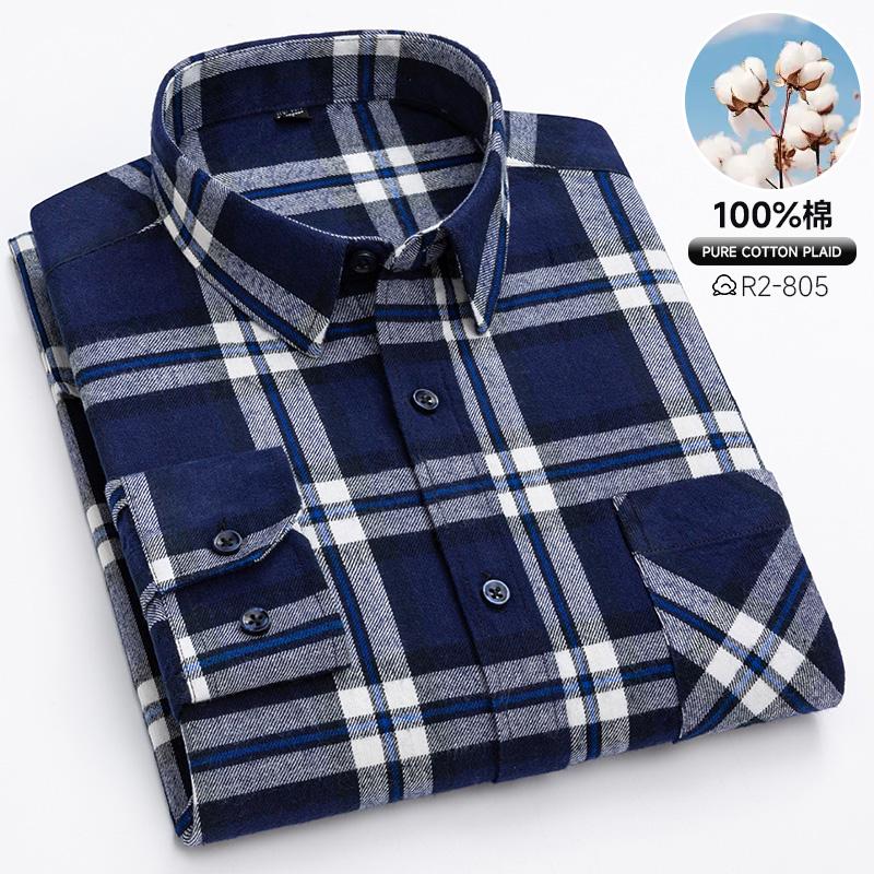 Spring, Autumn and Winter Flannel Shirt Long Sleeve Cotton Fashion Plaid Casual Soft Standard Fit Men's Shirt 5XL 6XL