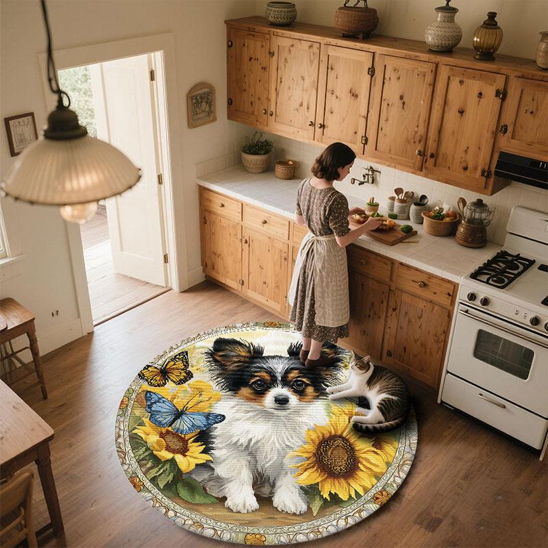 Butterfly Dog Pattern Round rug,Carpet Rug for Living Room Bedroom Playroom ,Non-slip Floor Mat,Holiday Gifts and Birthday Gifts.