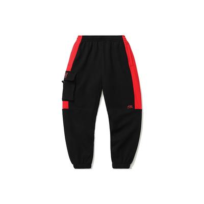 Li Ning Sportmode Serie Gespleißte Lockere Bündchen-Sweathose Herren Unterteile Schwarz AKLR017-1