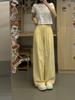 Dopamine Yellow Polka Dot Wide-Leg Winter Pants for Petite Women