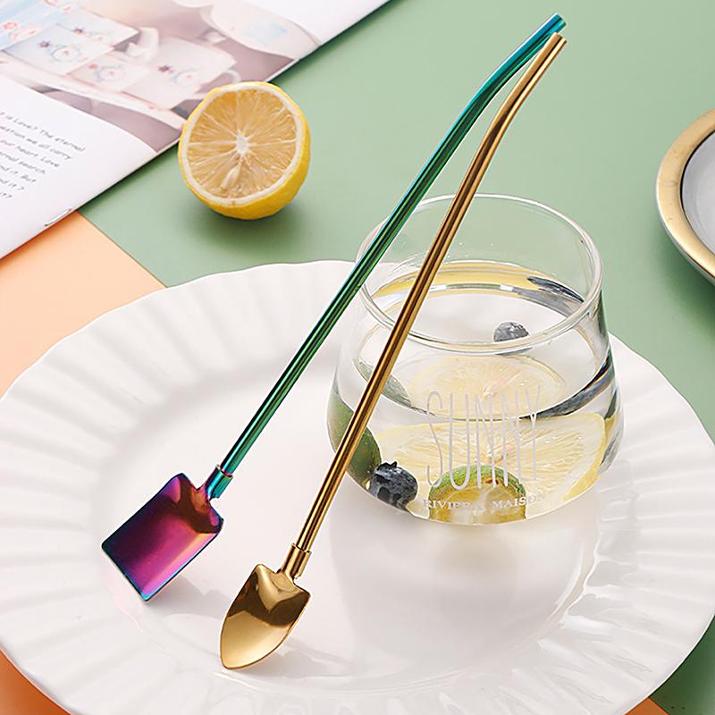 2In1Drinking Straws Spoon Creative Stainless Steel Reusable Drinking Straw