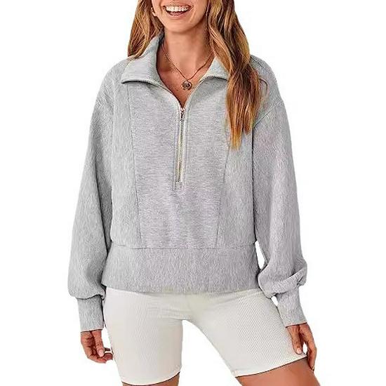 2025 Autumn European & American Women's Loose Zipper-Neck Long Sleeve Hoodie