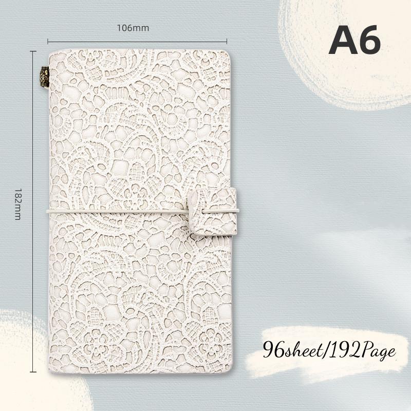 Vintage Embossed Lace Strap Notebook A6 Morandi Portable Journal Travel Book Diary Stationery School Supplies