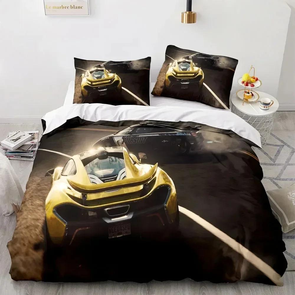 Sports Car King Queen Duvet Cover Cool Colorful Supercar Pattern Bedding Set for Men Adult Race Car 3D Polyester Quilt Cover