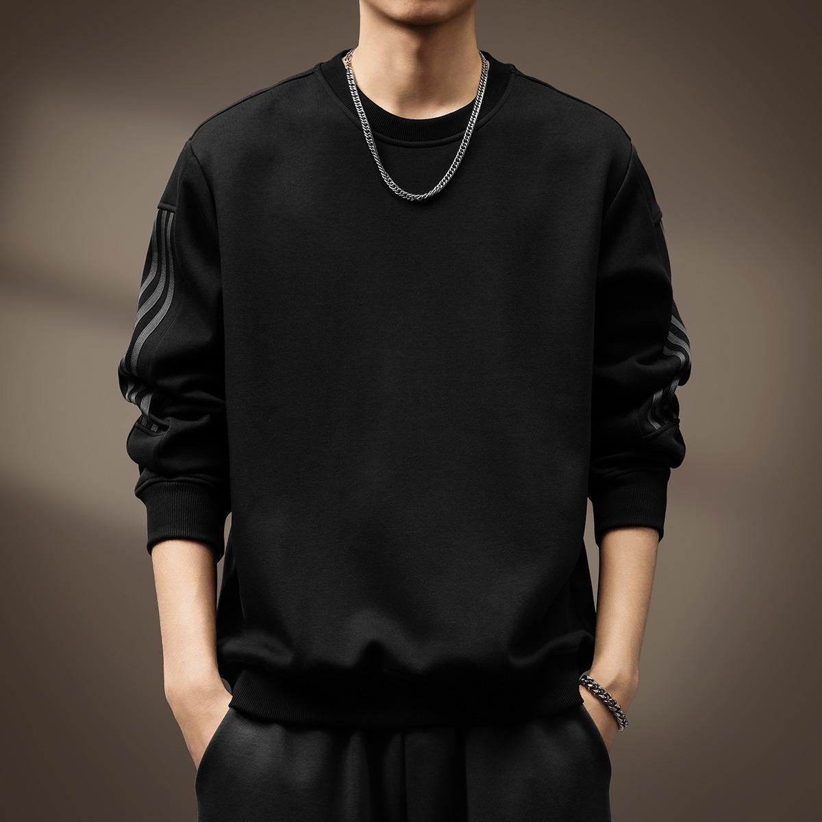 

Men s Trendy Fleece-Lined Striped Crewneck Sweatshirt - Autumn 2025 Casual Long-Sleeve Top 5XL