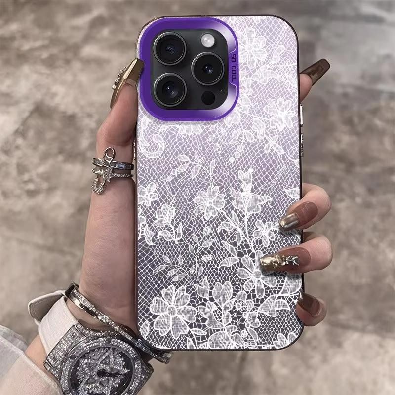 Weiße Spitze Blumenmuster Handyhülle Für iPhone 17 Pro Max 16 15 Pro 14 13 Mini 12 11 XR XS 17Air Plus Stoßfeste Rückabdeckung
