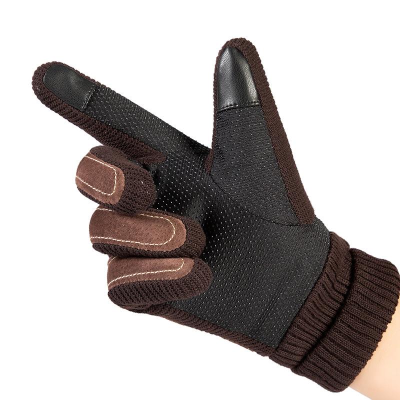 Warm Gloves for Men and Women Pigskin Ribbed Plus Velvet Full Finger Gloves Outdoor Riding Cold Touch Screen Autumn and Winter Gloves