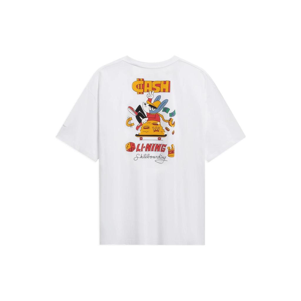 Li Ning T Shirts Unisex White Crew Neck Moderate Straight Fit AHST027-4