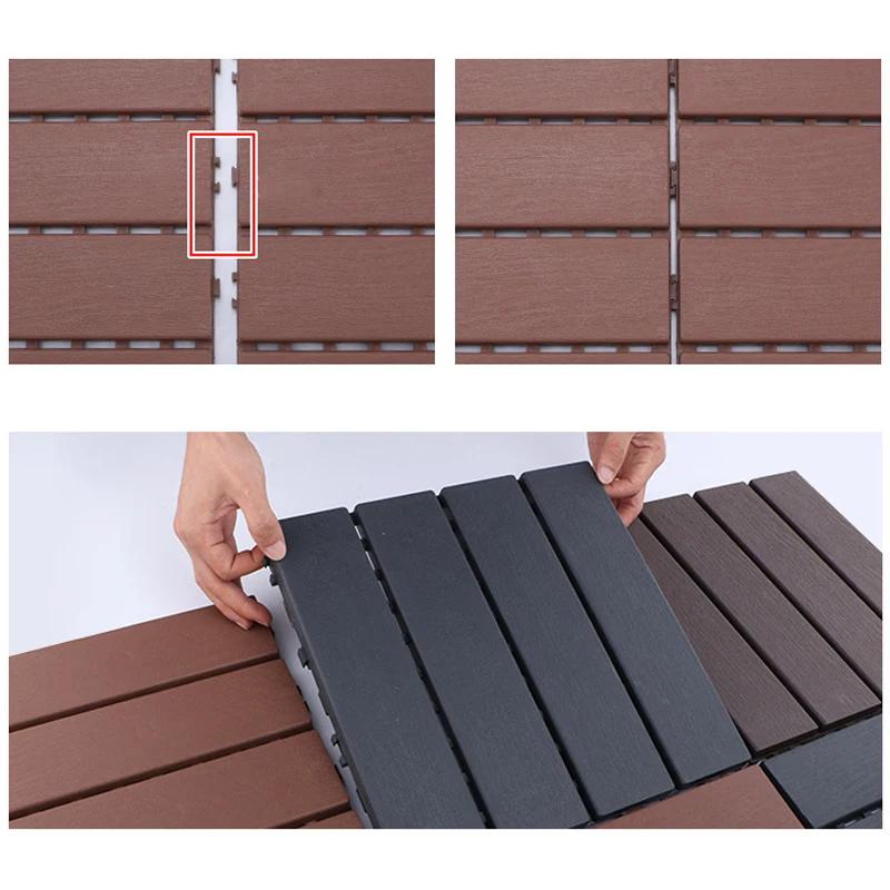 30X30Cm Hardwood Decking Tiles Interlocking Composite Wood Floor Covering for Outdoor Garden Terrace Easy Installation