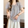 Plus Size Women's French Belly Covering Classic Style Short Sleeve Shirt Female Summer Fat Sister Loose Slimming Chiffon Top