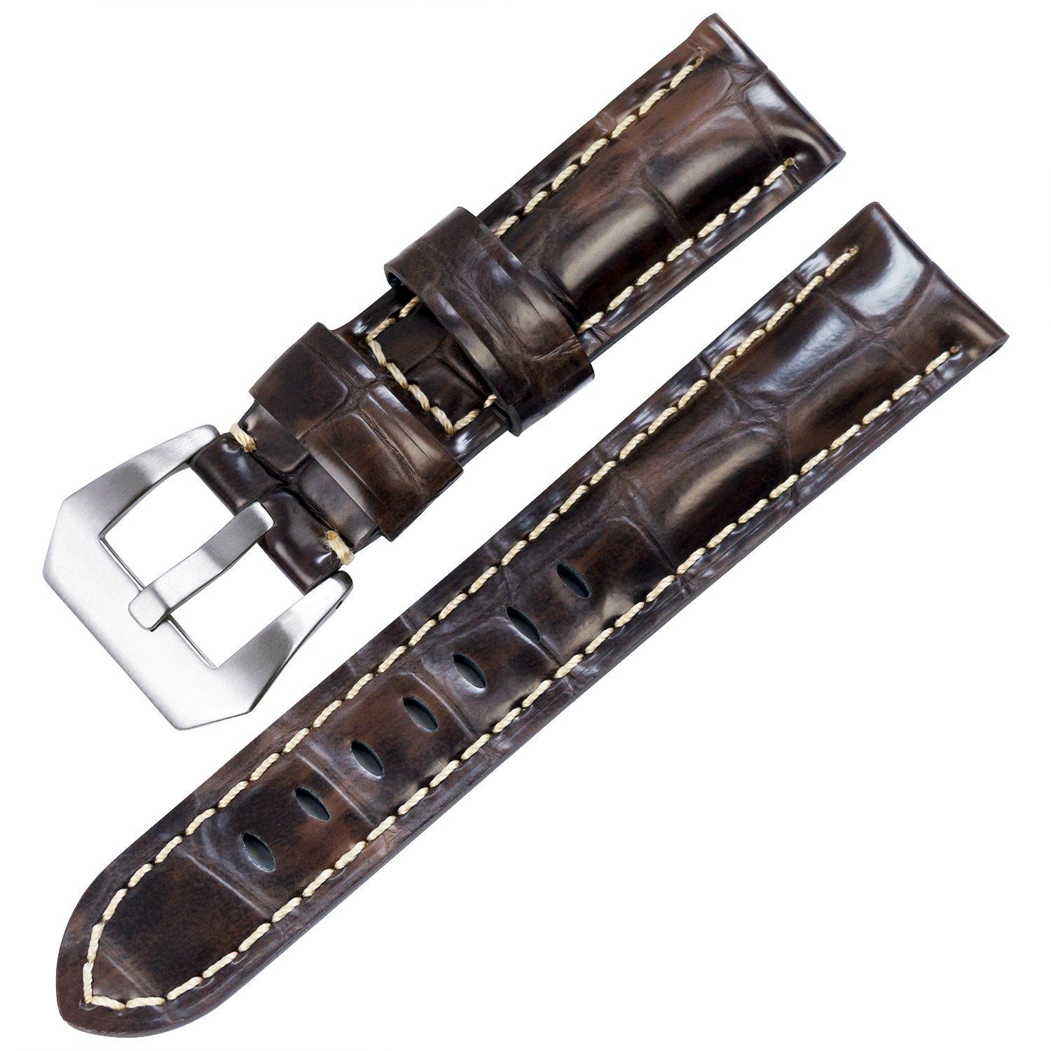 

Tonchame Watch Strap, Crocodile Embossed, Hand-Stitched, Genuine Leather, Replacement Strap, Aftermarket Part, Universal, Men s Watch Band (24mm,