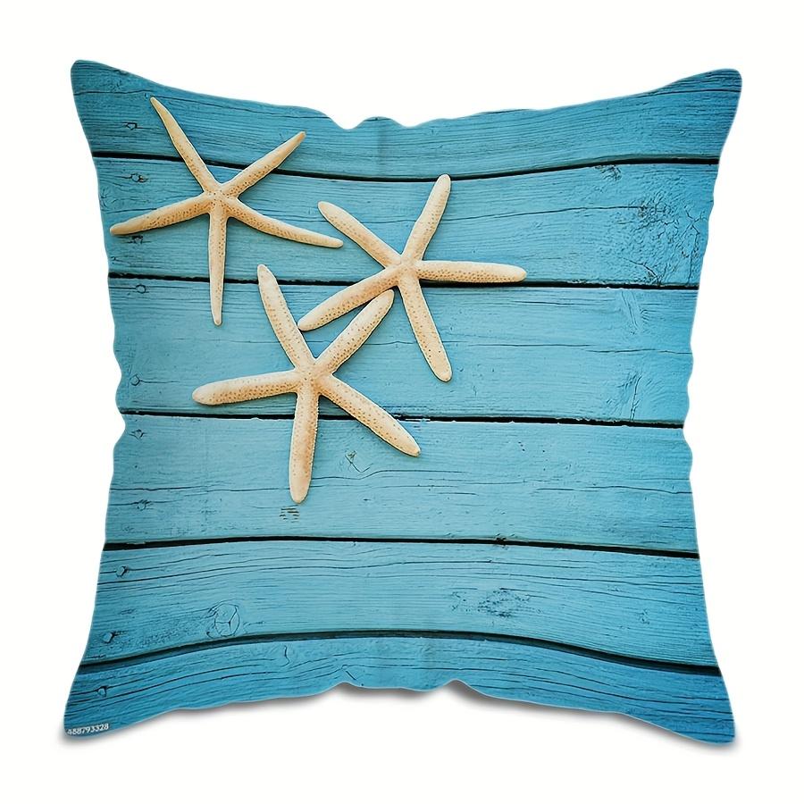 Summer Beach Starfish Seashell Pillowcase Blue Ocean Nautical Cushion Cover Caribbean Coastal Home Decor