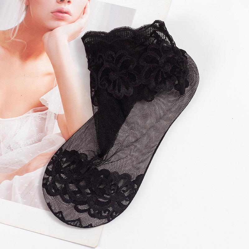 

Korean Style Thin Summer Lace Mid-Calf Socks for Women - Anti-Snagging Cotton Bottom One Size