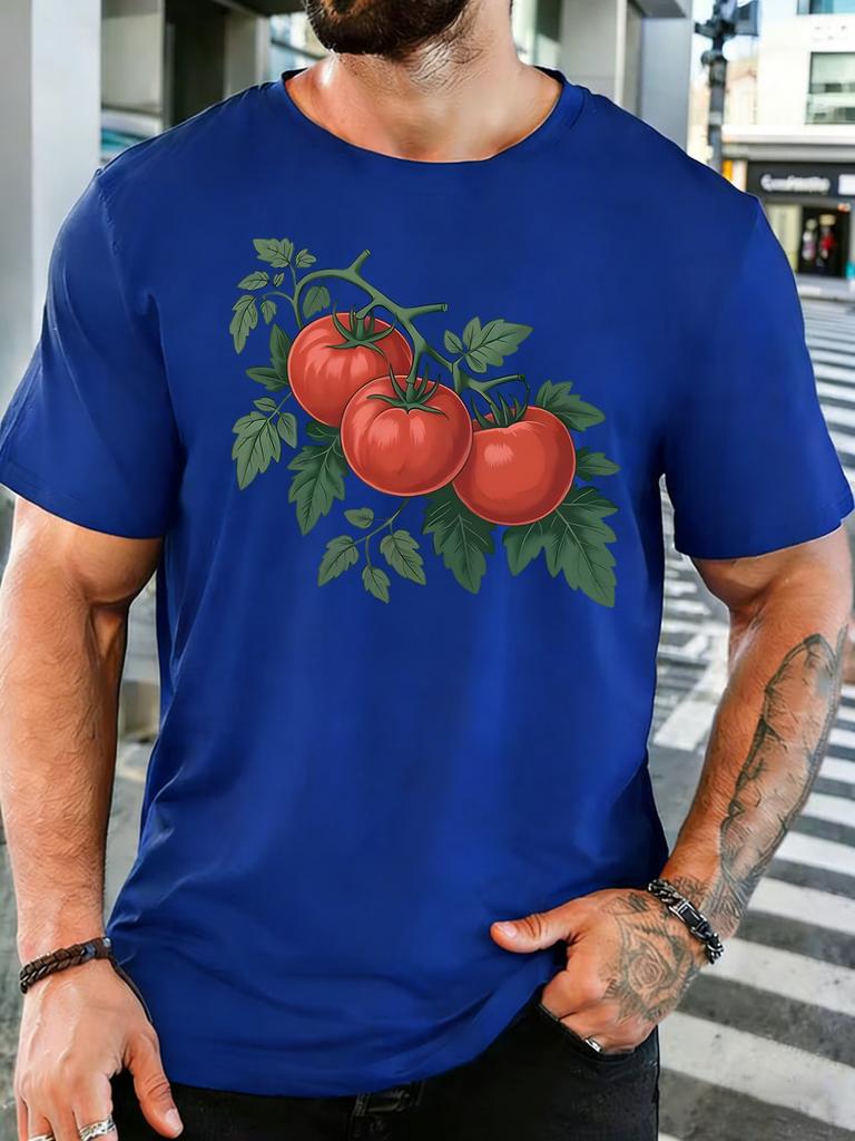 Unisex Natural Red Tomato Vine Leaf Graphic Cotton Short Sleeve Tee Crew Neck Soft Male Summer Casual Breathable Daily Street Top
