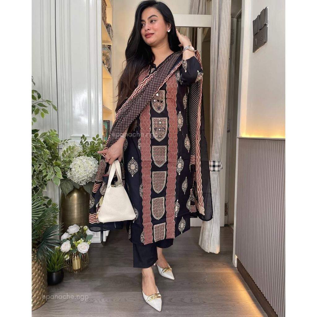 Schwerer Baumwoll-Pakistanischer Salwar-Anzug Kurti Indisches Damen-Kurta-Hosen-Dupatta-Set