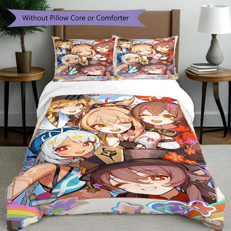Set copripiumino 3 pezzi (1*Copripiumino + 2*Federe, Senza Nucleo), Set Biancheria da Letto con Stampa Genshin Impact, Decorazione per Camera da Letto, Stagione Unica, Regalo di Compleanno