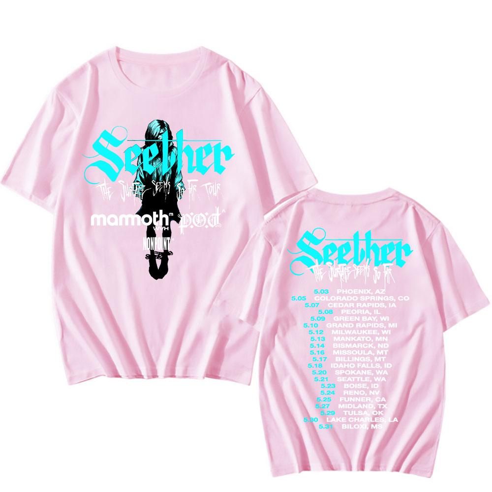 Cotton Tees The Surface Seems So Far Tour 2025 T-shirt Seether Rock Band Printing Tshirts Short Sleeve Summer Unisex Streetwear