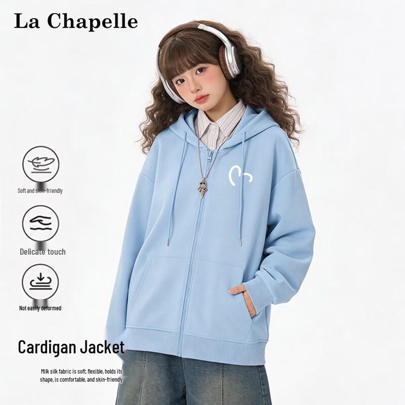 La Chapelle Women s Hooded Heart Graphic Cardigan Sweatshirt L