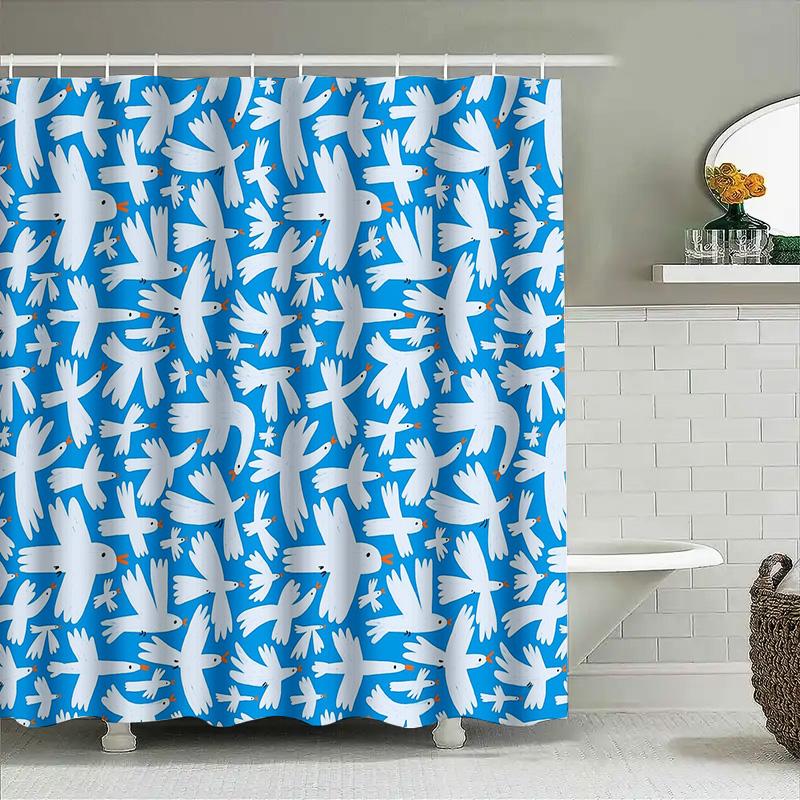 Blue Birds Shower Curtain Nature Birds Pattern Bathroom Decor Set Waterproof Fabric Liner Vintage Farmhouse Style Home Textile